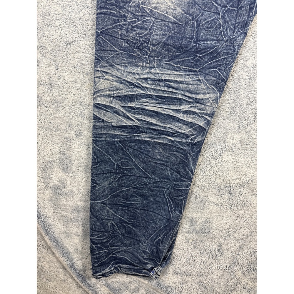 Blue Cult Mens 44 Blue Acid Wash Moto Denim Jeans Whiskered Crinkled Streetwear - Picture 12 of 16